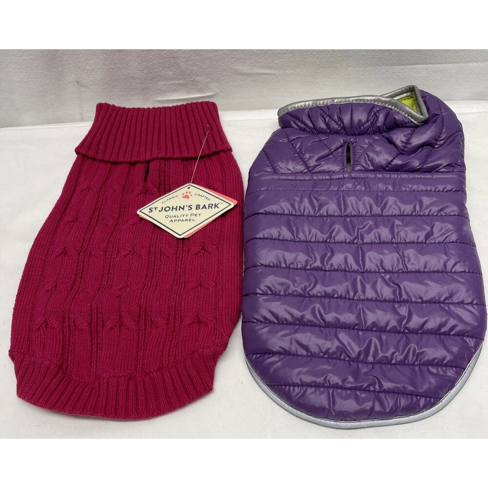 Set of 2 Dog Vest Jacket Winter Warm Clothes Padded Puppy Coat Small Sweater NEW